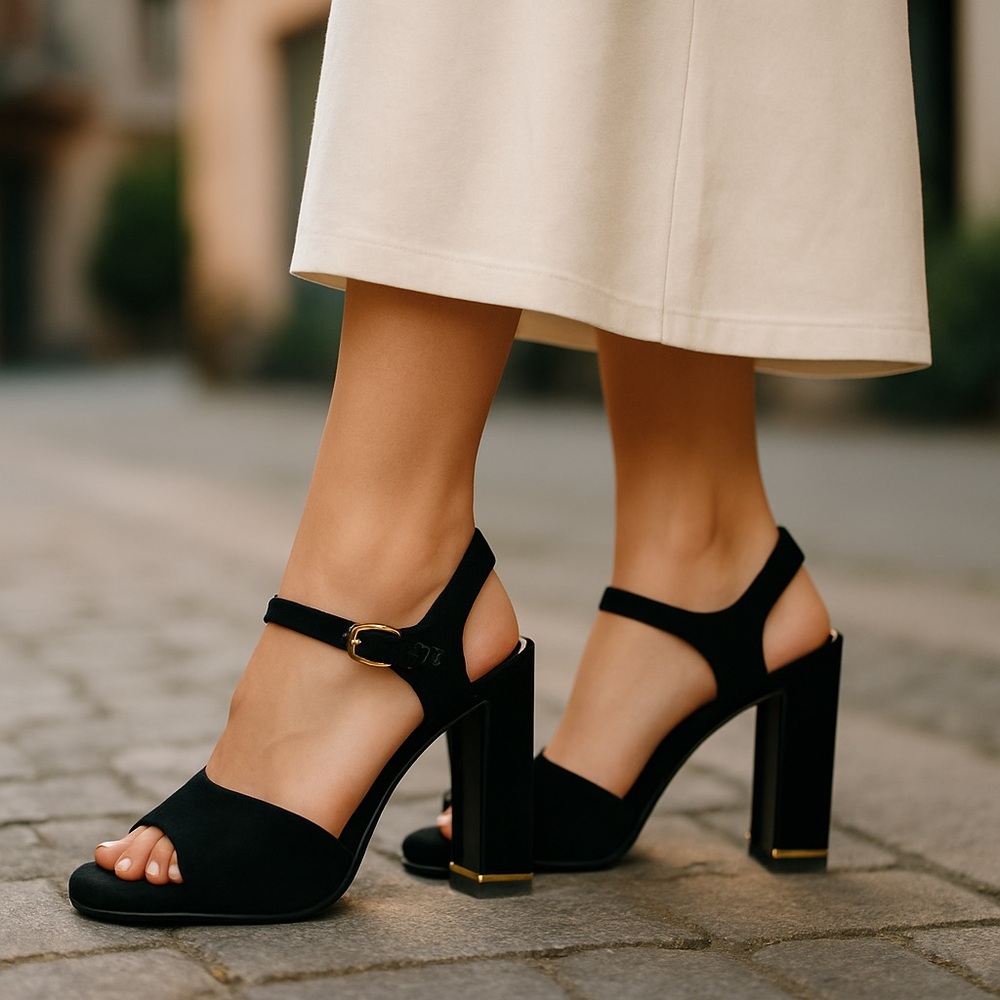 Chanel Black Heels with Ankle Strap and Platform